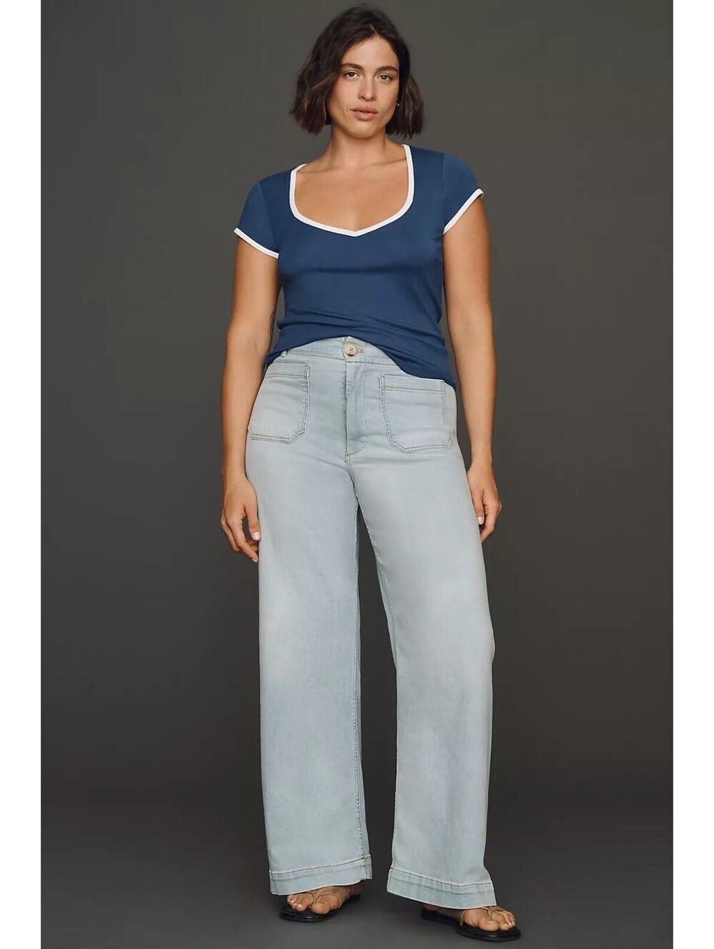 Maeve Anthropologie Light Wash Denim The Colette High-Rise Wide-Leg Pant Size 18